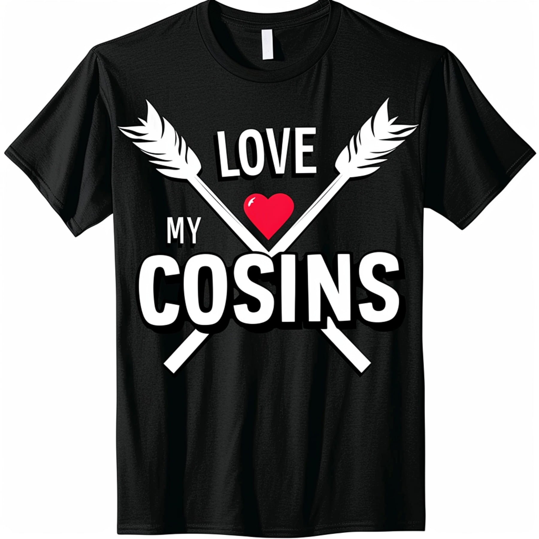 Black TShirt with 'I LOVE MY COUSINS' Text in Vector Style Red Heart ...