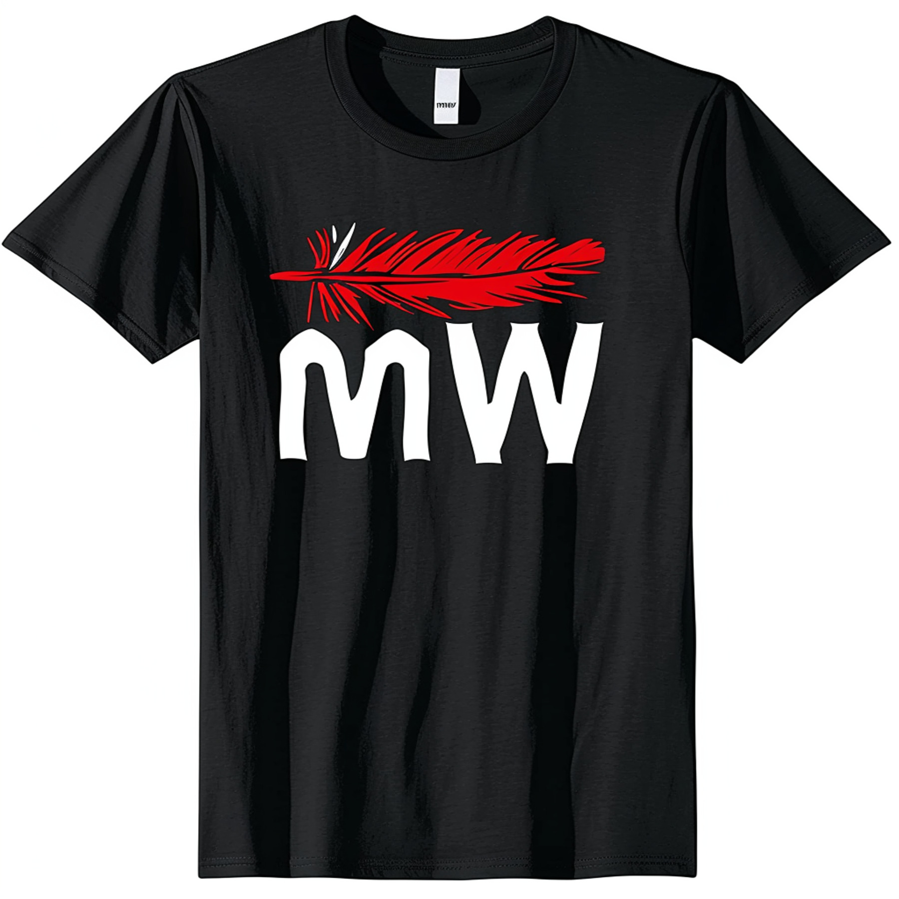 Black TShirt with MMW Logo Style Vector Illustration Red Feather White ...