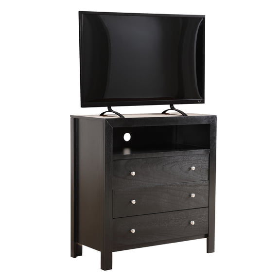 Black TV Media Chest | Use in Bedroom for TV Storage | Particle Board Main Material | Alleviate Lack of Storage