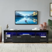 Black TV Stand with 16 Colors LED Remote Control Lights, TV Console Cabinet Table for TV up to 70", Media Console Entertainment Center for Living Room with Storage Cabinets and Shelves