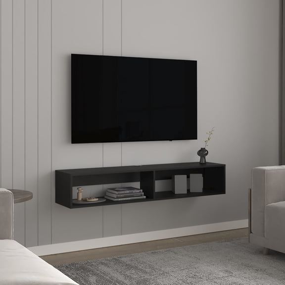 Black TV Stand, 36.40 lb, 12.60 in Deep / Sturdy Support for TVs