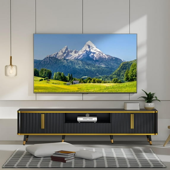 Black TV Stand with 4 Doors and Drawer, Atumon TV Console, Entertainment Center for TVs up to 85", Modern TV Cabinet, Television Stand with Metal Legs, TV Stand Furniture Living Room Bedroom