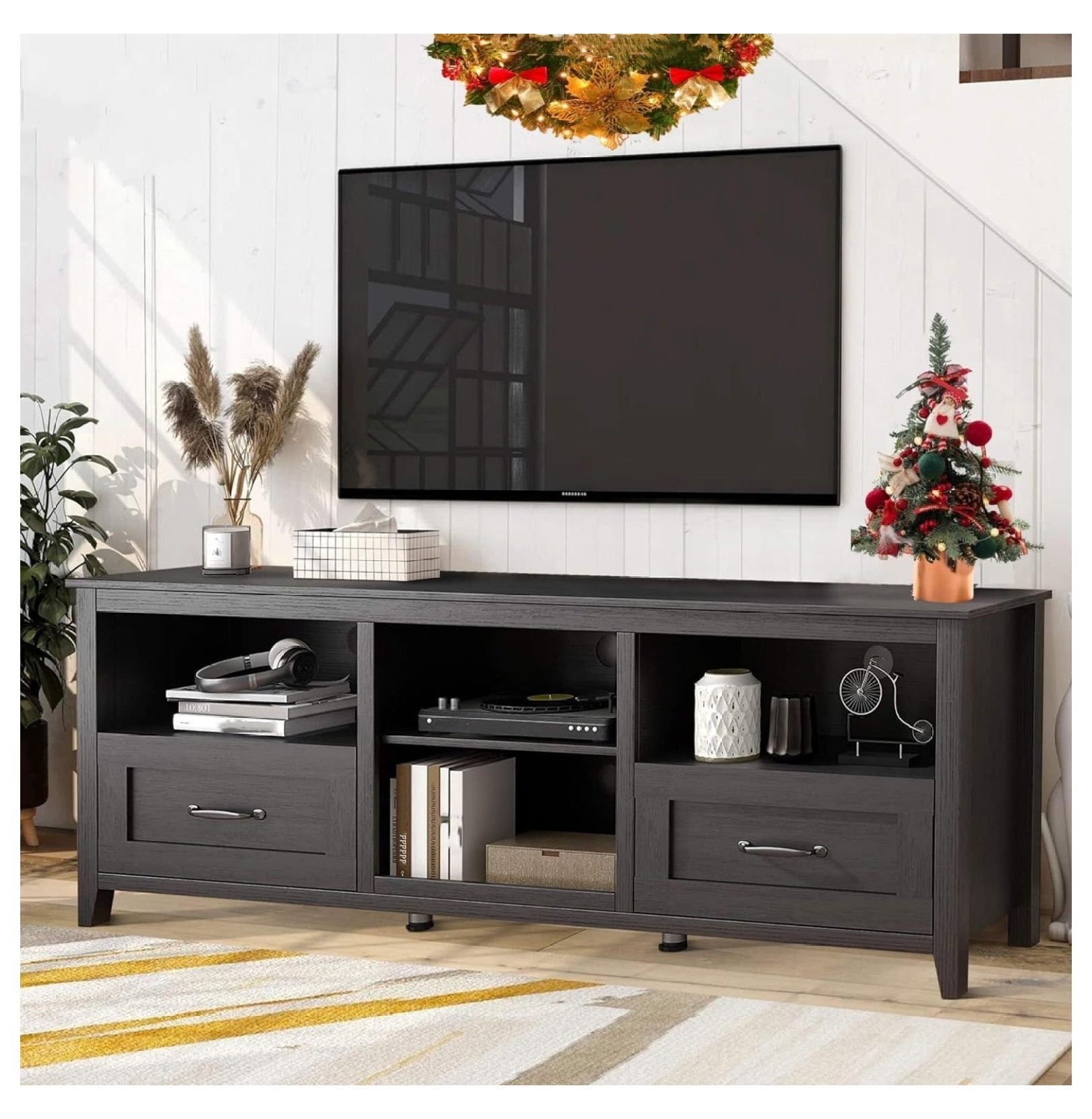 Black TV Stand for 80 Inch TV for Living Room, Black Entertainment
