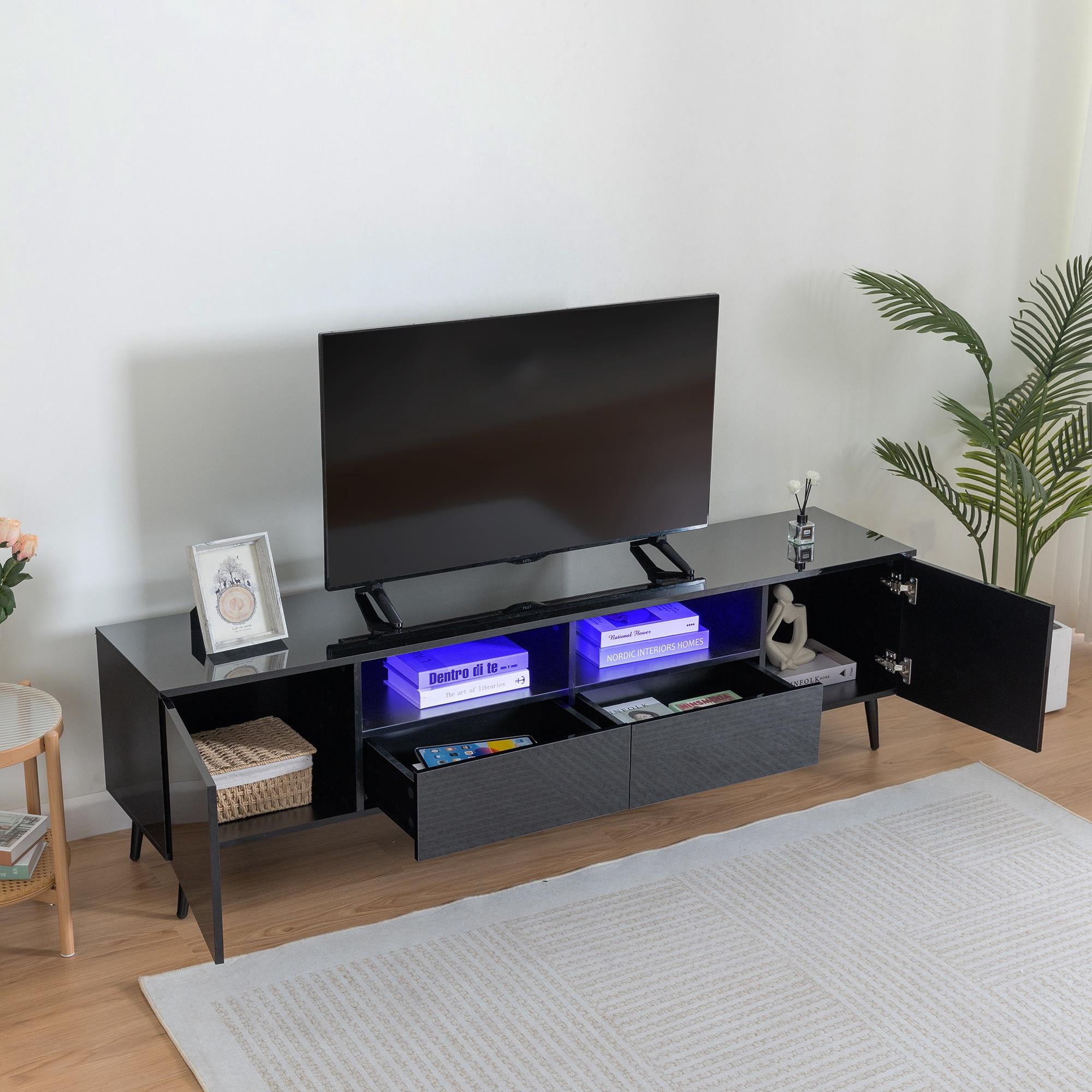 Black TV Stand for Living Room, PAPROOS TV Stand for TVs up to 80" with ...