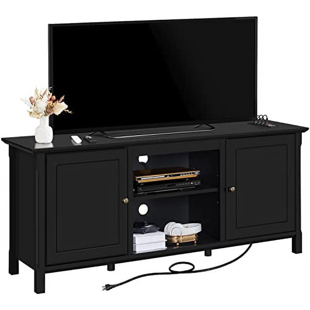 Black TV Stand With Side Storage Doors For Tvs Up To 65 In, Modern TV