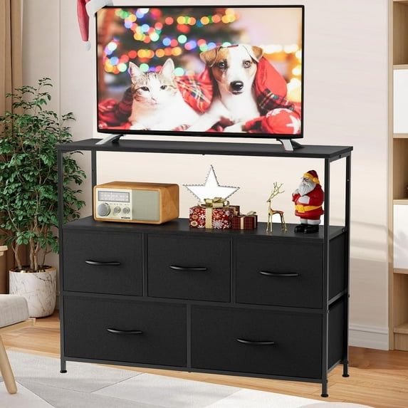Black Dresser, c Cabinet with Storage Drawers, Fabric TV Console, Media Gaming Stand for Living Room, Bedroom
