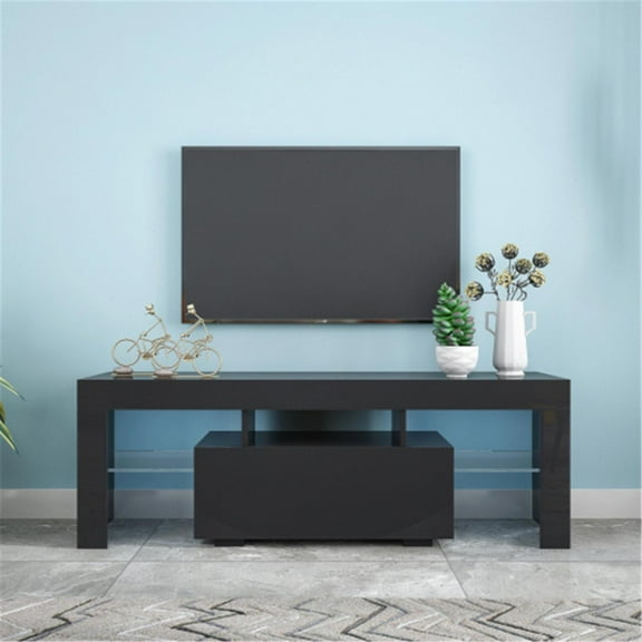 Black TV Stand with LED RGB Lights, Flat Screen TV Cabinet, Gaming Consoles for Lounge Room, Living Room and Bedroom