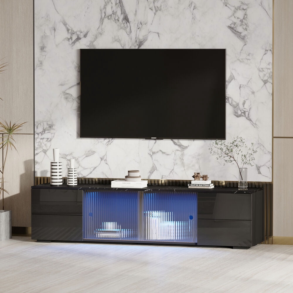 Black TV stand Cabinet roof gravel texture UV drawer panels sliding ...