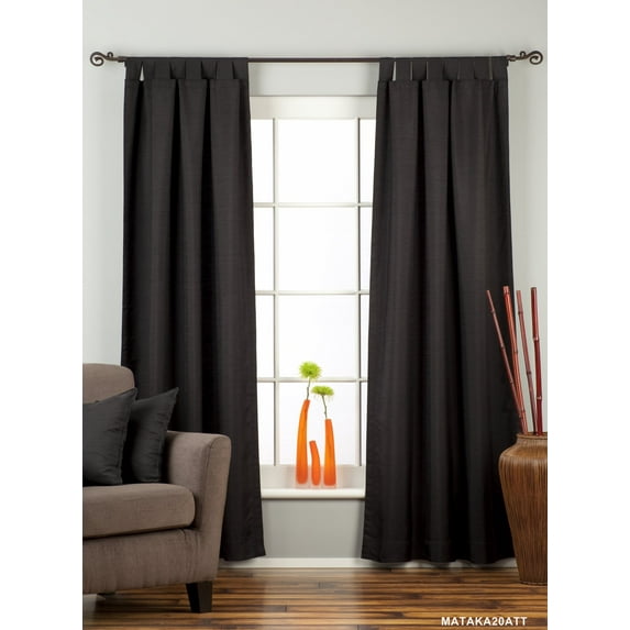 Black Tab Top Matka Raw Silk Curtain / Drape - 43W x 84L - Piece