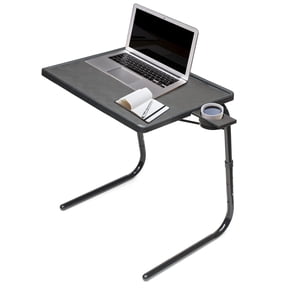 Black Table-Mate Adjustable Laptop Desk With Cup Holder, Portable Folding