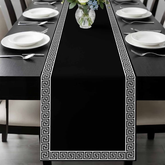 Black Table Runner 72 Inches Long, Modern Geometric Abstract Art Aesthetics Kitchen Coffee Dining Table Decoration for Home Party Birthday Wedding Home Decor 14x72 Inches