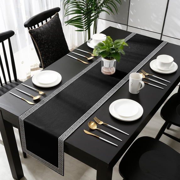 Black Table Runner 72 Inches Long - Modern Geometric Abstract Art Aesthetics Kitchen Dining Burlap Linen Tablerunner for Small/Round/Square/Wedding/Coffee/Dining Table Party Home Décor 13 x 72