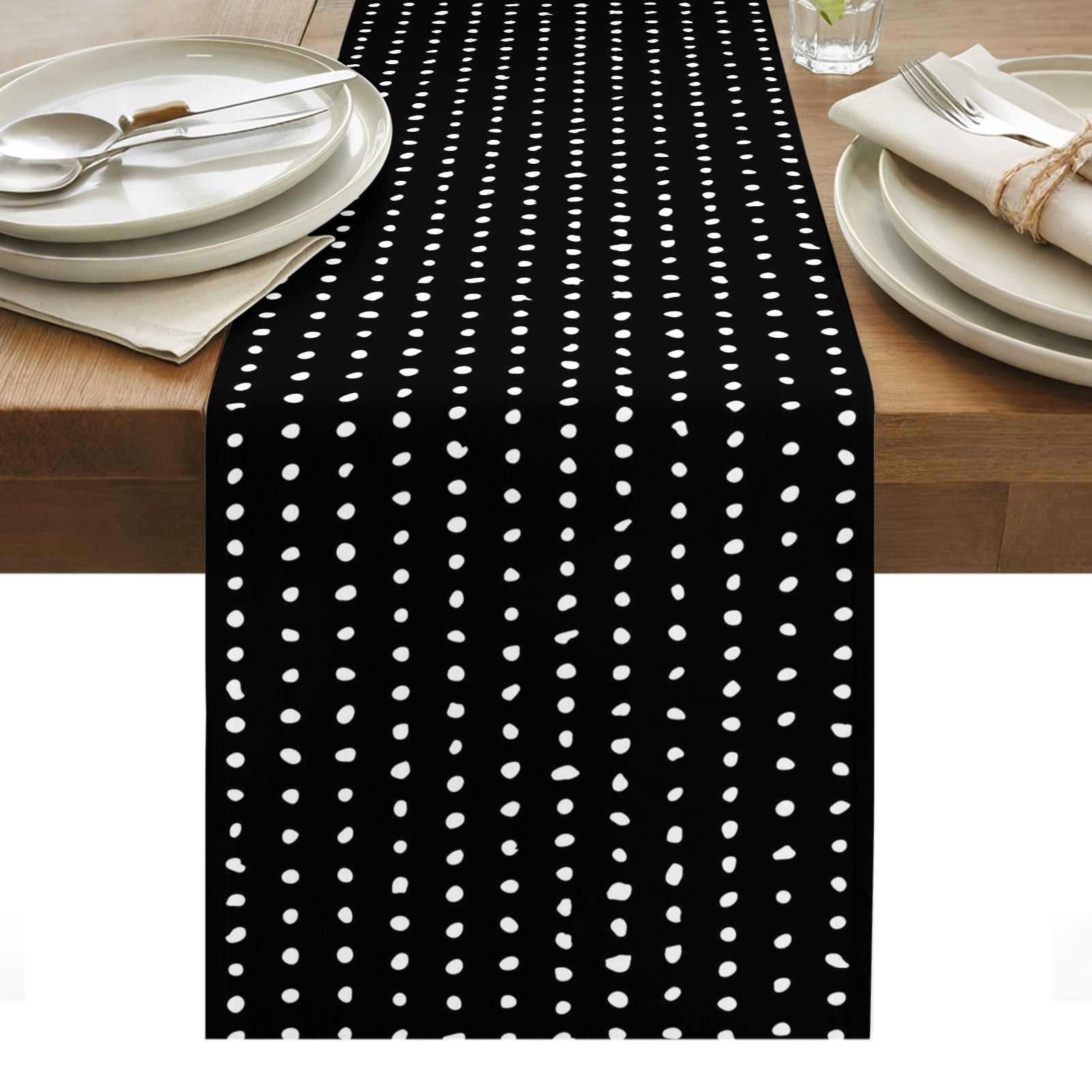Black Table Runner Abstract White Polka Dot Geometric Modern Art — free download