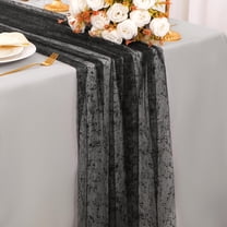 Black Table Runner Metallic Foil Chiffon Gauze Cheesecloth, Lightweight Table Decoration for Party, Halloween, and Christmas