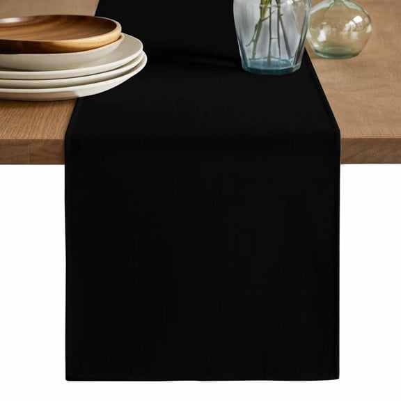 Black Table Runner, Solid Color Farmhouse Black Washable Cotton Linen Table Runners 48 Inches Long, Dresser Scarf Runner for Nightstand/Coffee/End Tables 13''x48''