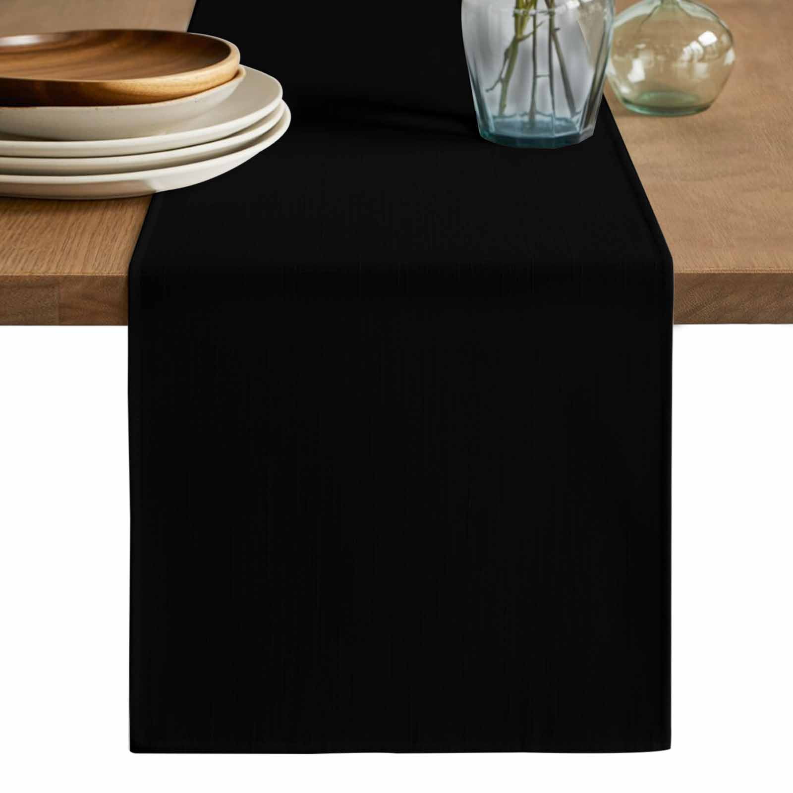 Black Table Runner, Solid Color Farmhouse Black Washable Cotton Linen Table Runners 90 Inches Long, Dresser Scarf Runner for Dining/Coffee/Kitchen/Hallway Tables 13''x90''