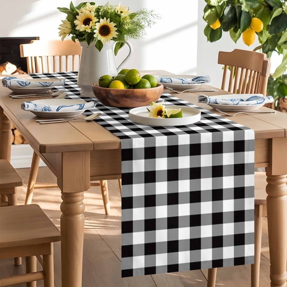 Black and Table Runner, White Checkerboard Gradient Simple Grid Theme Washable Kitchen Table Runners Dress Scarves for Dining Table Decorations Party/Restaurant/Indoor Outdoor Use, 13x36in