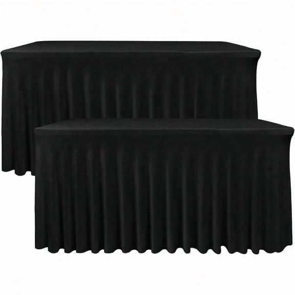 Professional Table Skirts 2 Pack, 72 L x 30 W Stretch Polyester Rectangle Covers, Hotel Banquet Trade Show, Black