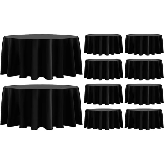 Black Tablecloth-132 Inch Round Tablecloth, 10 Pack Stain-Wrinkle Resistant, and Washable, Decorative Polyester Table Cover for Holiday, Buffet Parties, and Wedding, Fits Square or Round Table