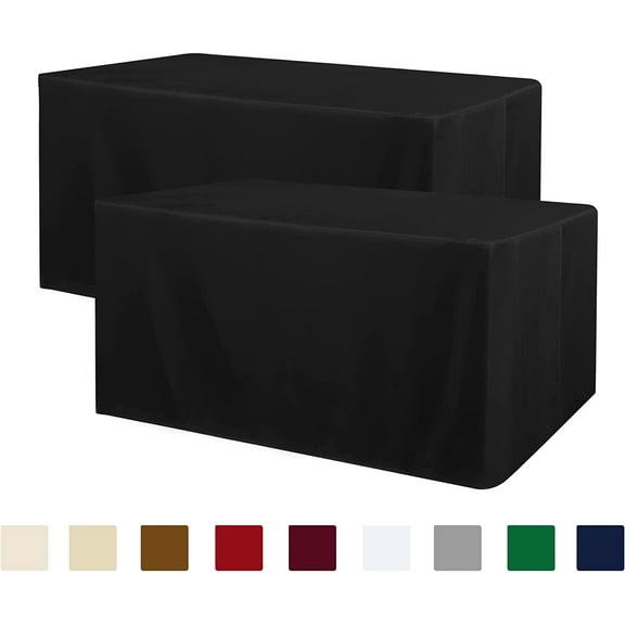 Black Tablecloth Fitted for 6ft Rectangle Table - Water Resistant Polyester Table Cover for Indoor/Outdoor Use, 72x30 inches