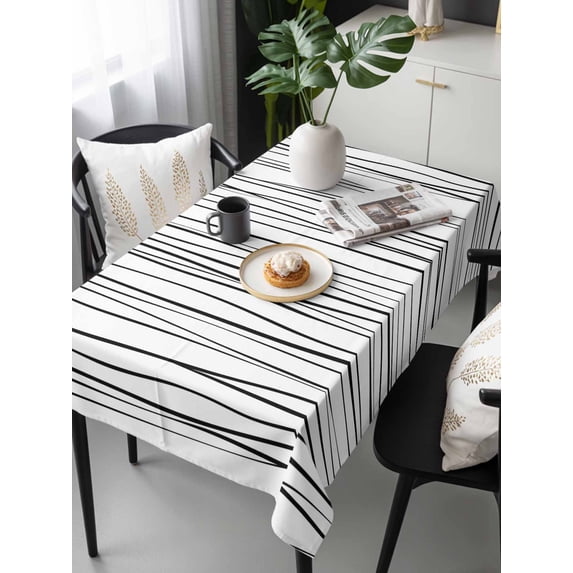 Black Tablecloth Rectangle Table Cloths 54x108, Waterproof Tablecloth Outdoor Table Cloth, Abstract Lines Gradient Minimalist Modern Texture Washable Table Cover for Kitchen Dinning Party