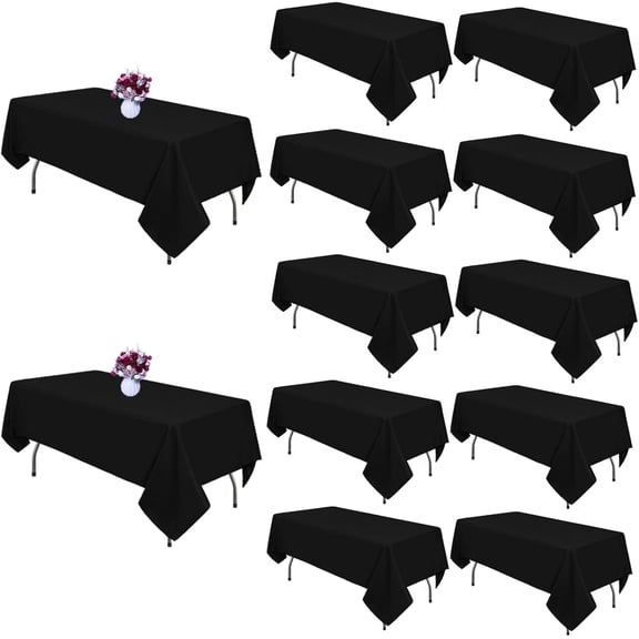 Black Tablecloths Rectangle 60 x 102 Inch, 12 Pack | For 6 Foot Rectangular Tables, Wrinkle Resistant, Polyester Fabric, Washable Table Cloth, For Dining Wedding Party Buffet