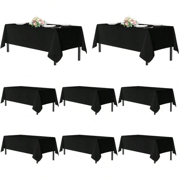 Black Tablecloths for 8 Foot Rec Tables 8 Pack - Washable Polyester Fabric Table Cloth for Wedding Party Birthday Banquet Reception 60x120 Inch