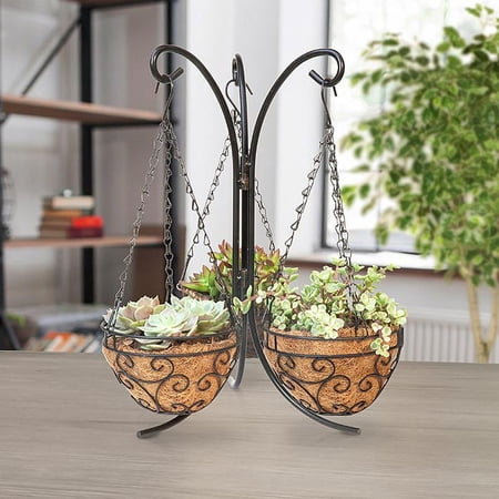 Black Tabletop Stand w/Three Mini Hanging Baskets for Kitchen, Pantries and Indoors