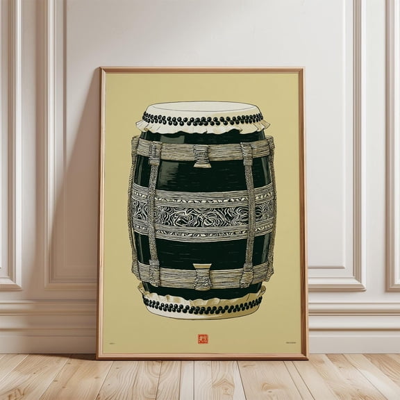 Black Taiko Drum Percussion Poster, Unframed Paper Poster 8x10in