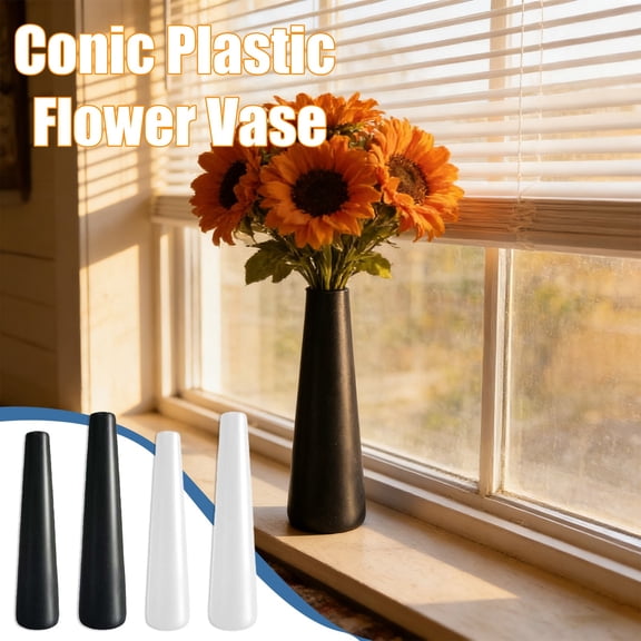 Black Tall Conic Plastic Flower Vase Single Flowers Decorative Floral Vase Slim Flower Vases for Living Room Home Office Centerpiece Table Wedding Party , 10.6 × 2.3 × 1.1 Inches, by IHXORA