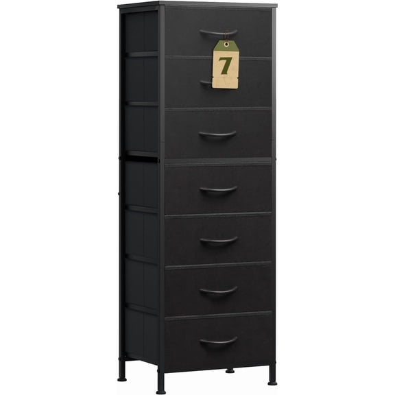 Black Tall Dresser for Bedroom, 7 Drawer Dressers & Chests of Drawers, Fabric Dresser for Closet, Living Room, Night Stand with Metal Frame, Storage Tower with Fabric Bins, Top