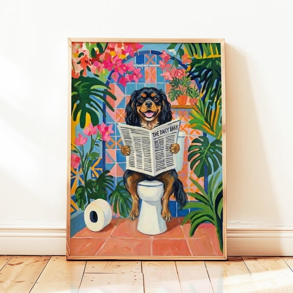 Black Tan Cavalier King Charles Spaniel Toilet Dog Wall Art Home Decor