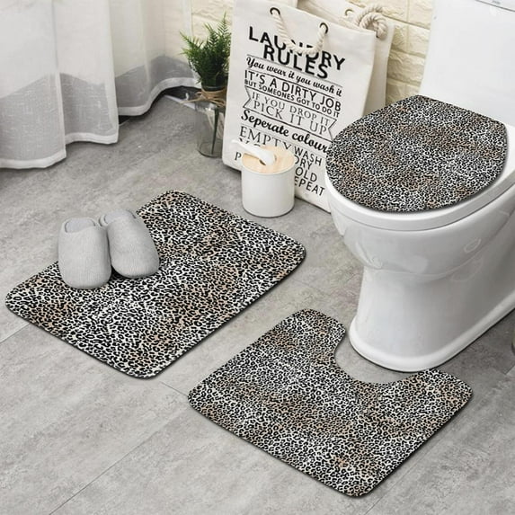 Black and Tan Leopard Print Bathroom Rugs Sets 3 Piece,Toilet Cover Set,Absorbent Non Slip Bathroom Mats Sets with U-Shaped Contour Rug Toilet Rug Set