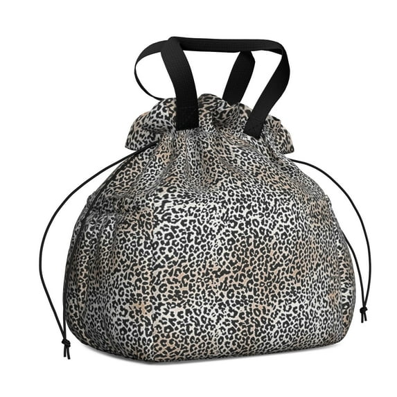 Black and Tan Leopard Print Drawstring Lunch Bag Women - Drawstring Lunch Bag Insulated for Work Office - Stain-Resistant Large Lunchbags for Women with Multi-Pockets