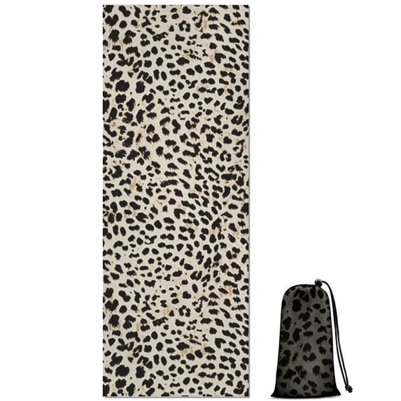 Black and Tan Leopard Print Hot Yoga Mat Towel Non Slip for Hot Yoga - Quick-Drying Yoga Mat Cover with 4 Corner Pockets with Travel Bag - Hot Yoga Towel Non Slip 74"x26"