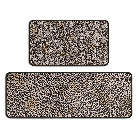Black and Tan Leopard Print Kitchen Rugs Sets Of 2,Anti Fatigue Kitchen Mat Rugs Non Slip Washable,Decorative Kitchen Floor Mats for Kitchen,Sink,Laundry,17"X30"+17"X47"