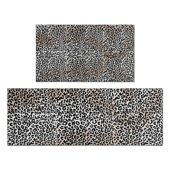 Black and Tan Leopard Print Kitchen Rugs Sets Of 2,Anti Fatigue Kitchen Mat Rugs Non Slip Washable,Decorative Kitchen Floor Mats for Kitchen,Sink,Laundry,17"x30"+17"x47"