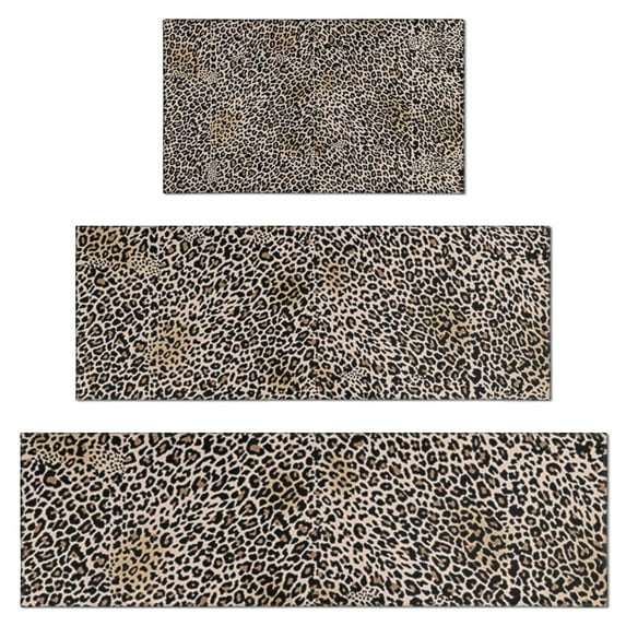 Black and Tan Leopard Print Kitchen Rugs Sets Of 3,Kitchen Runner Rugs Non Skid Washable,Decorative Kitchen Floor Mats for Kitchen,Sink,Laundry,17"x30"+ 17"x47" + 17"x59"