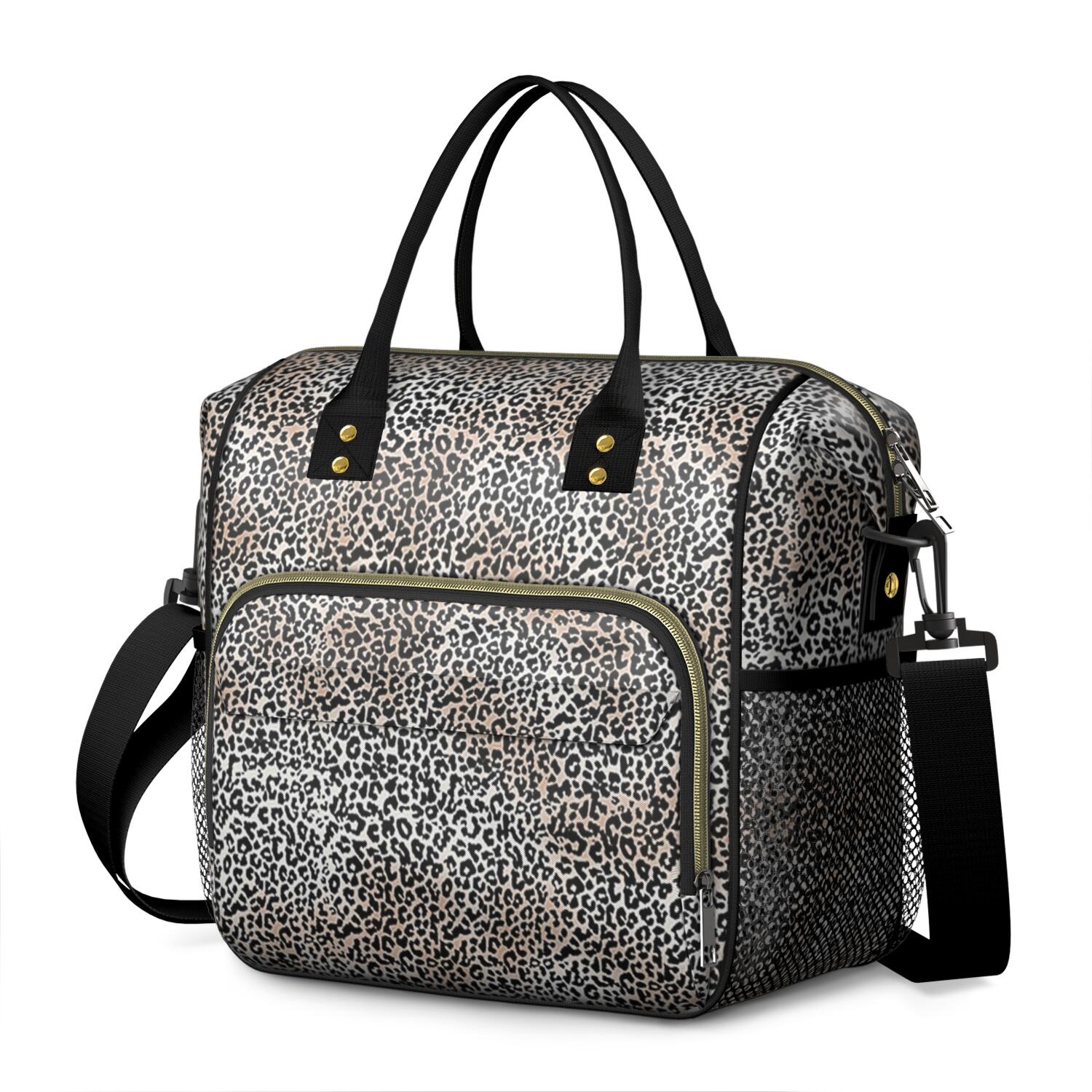 Black and Tan Leopard Print Womens Lunch Box for Work,Insulated Large Lunch Bag for Tween and Teen,Loncheras Para Mujer,Leakproof Adult Lunch Bag for Work,Beach,Travel,Picnic,Camping