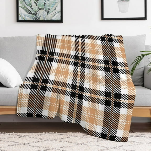 Black And Tan Tartan Plaid Blanket 30"x40" Anti-Pilling Flannel Throw Blanket Lightweight Soft Fleece,All-Season Couch And Bed Blanket for Home Travel Made in the USA