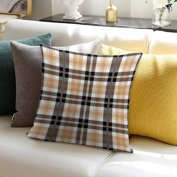 Black And Tan Tartan Plaid Soft Plush Throw Pillow Covers 18"x18" Decorative Cushion Cases with Hidden Zipper for Sofa Couch Bed Living Room, Pillow Cover Only Made in USA