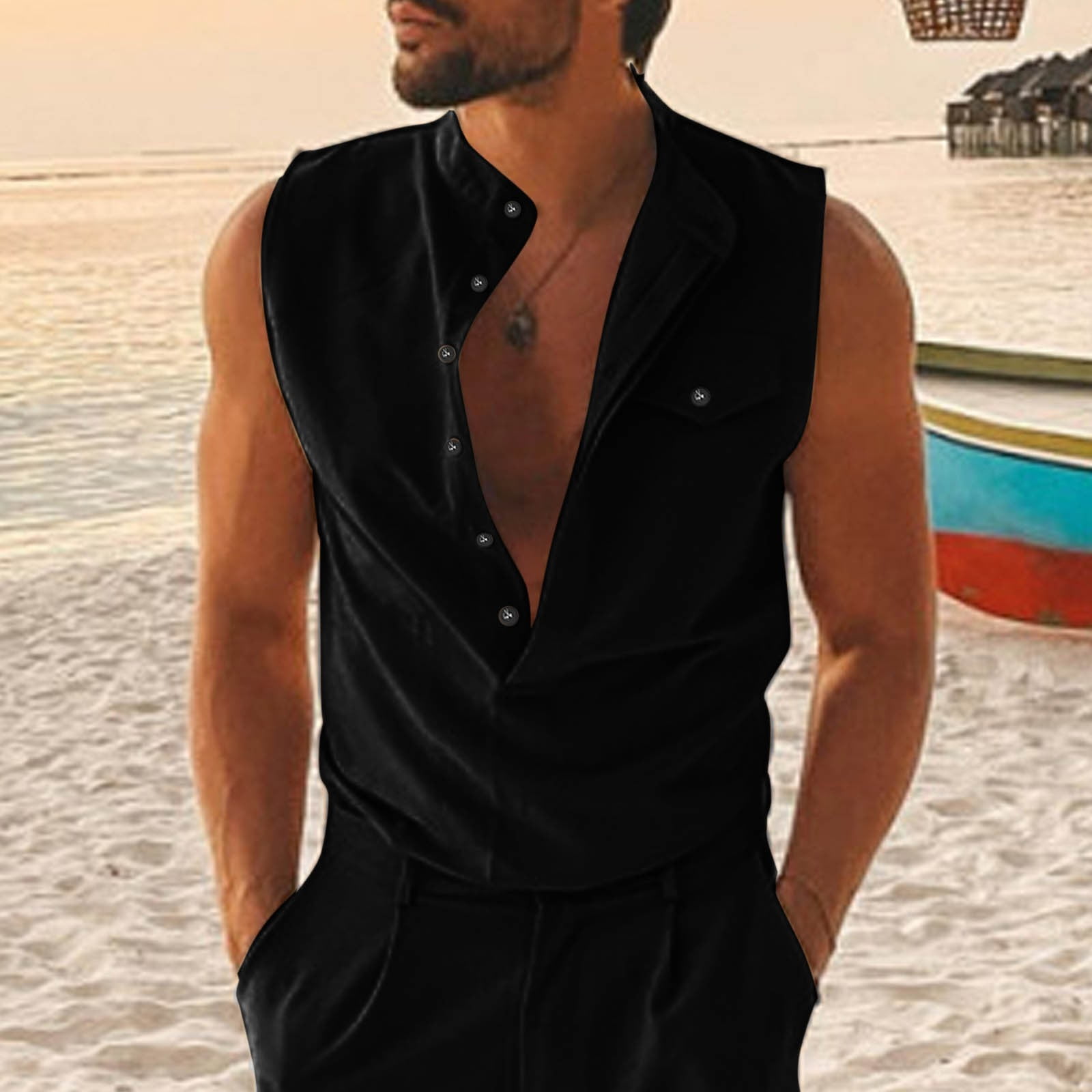 black button down tank top
