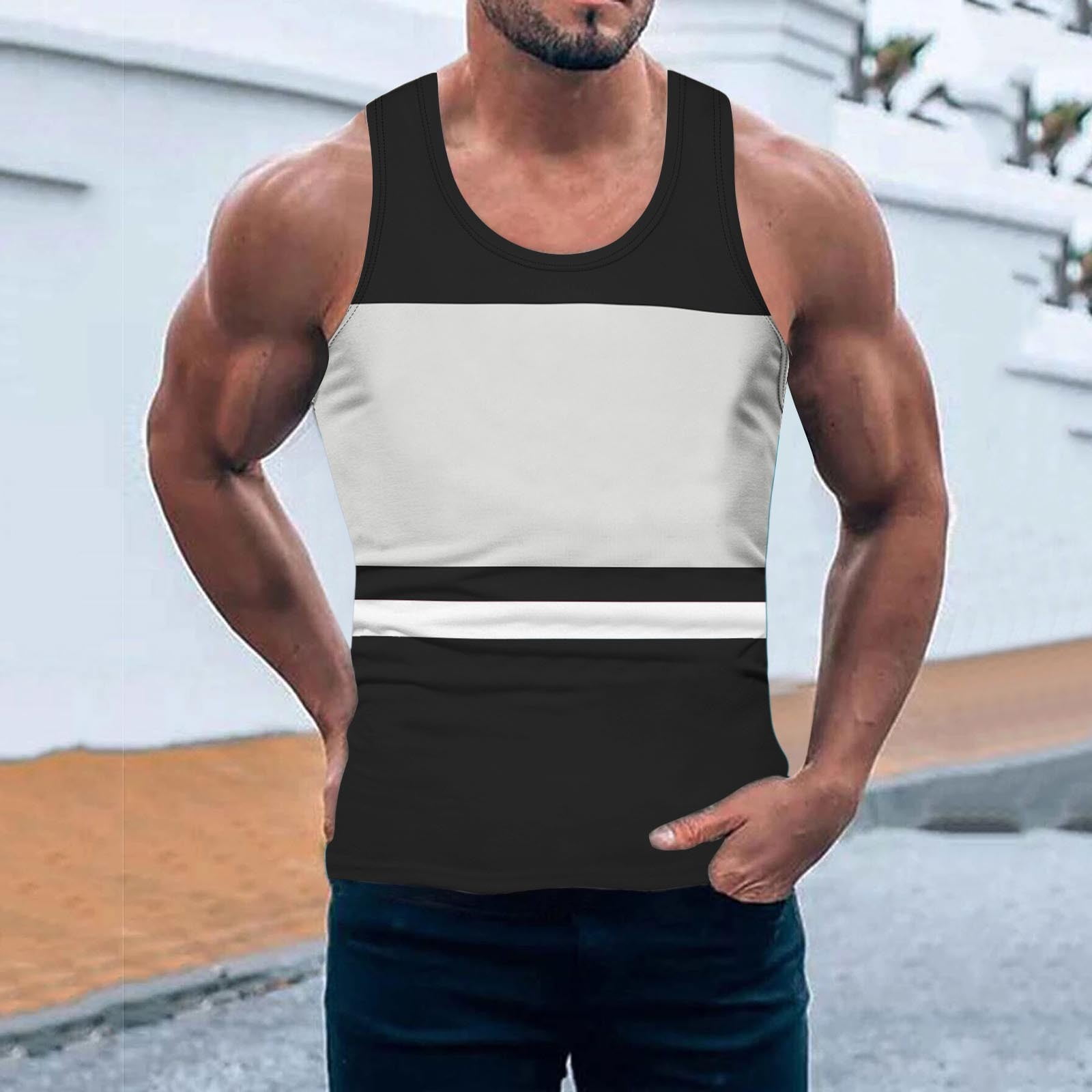 Black Tank Tops Men Men Summer Striped Casual Beach Top Shirt
