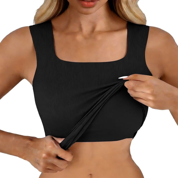 Black Tank Tops for Women U Neck In Bra Tank High Strechy Sleeveless Slim Fit Tops Camisole Workout Tops on Sale