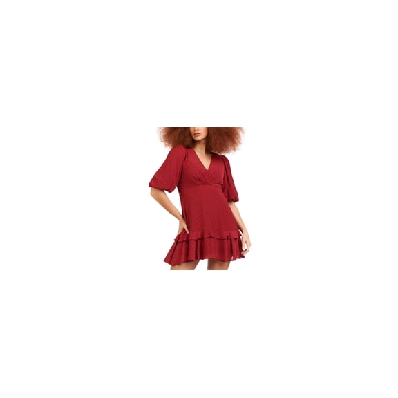 Black Tape Petite Clip Dot Ruffle Hem Dress Deep Crimson PM