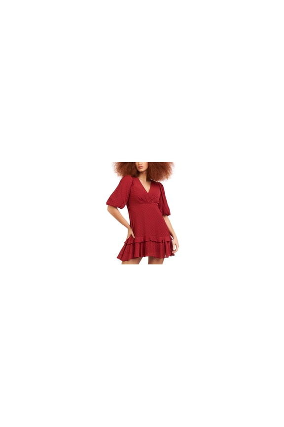 Petite Clip Dot Ruffle Hem Dress Deep Crimson PM