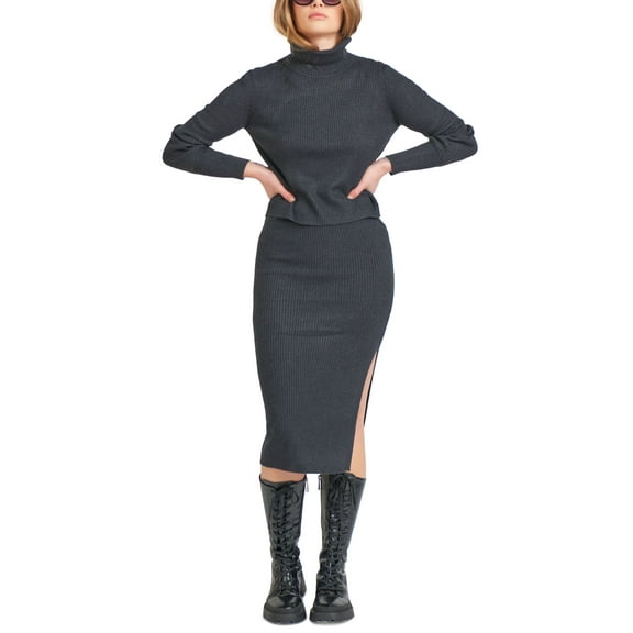 Black Tape Petite Midi Sweater Skirt Dark Charcoal Mix PS