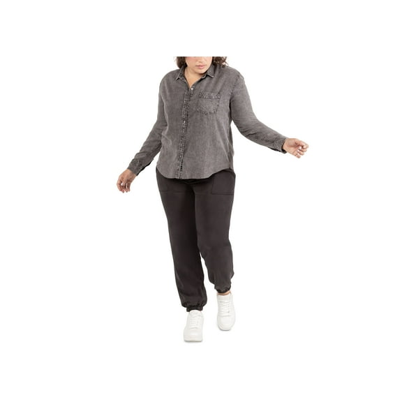 Black Tape Plus Size Button Up Shirt Vintage Grey Wash 1X