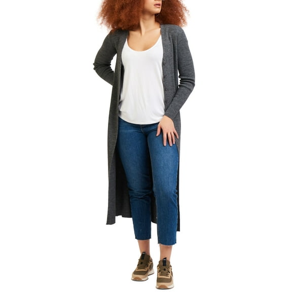 Black Tape Ribbed Button Front Cardigan Grey XL