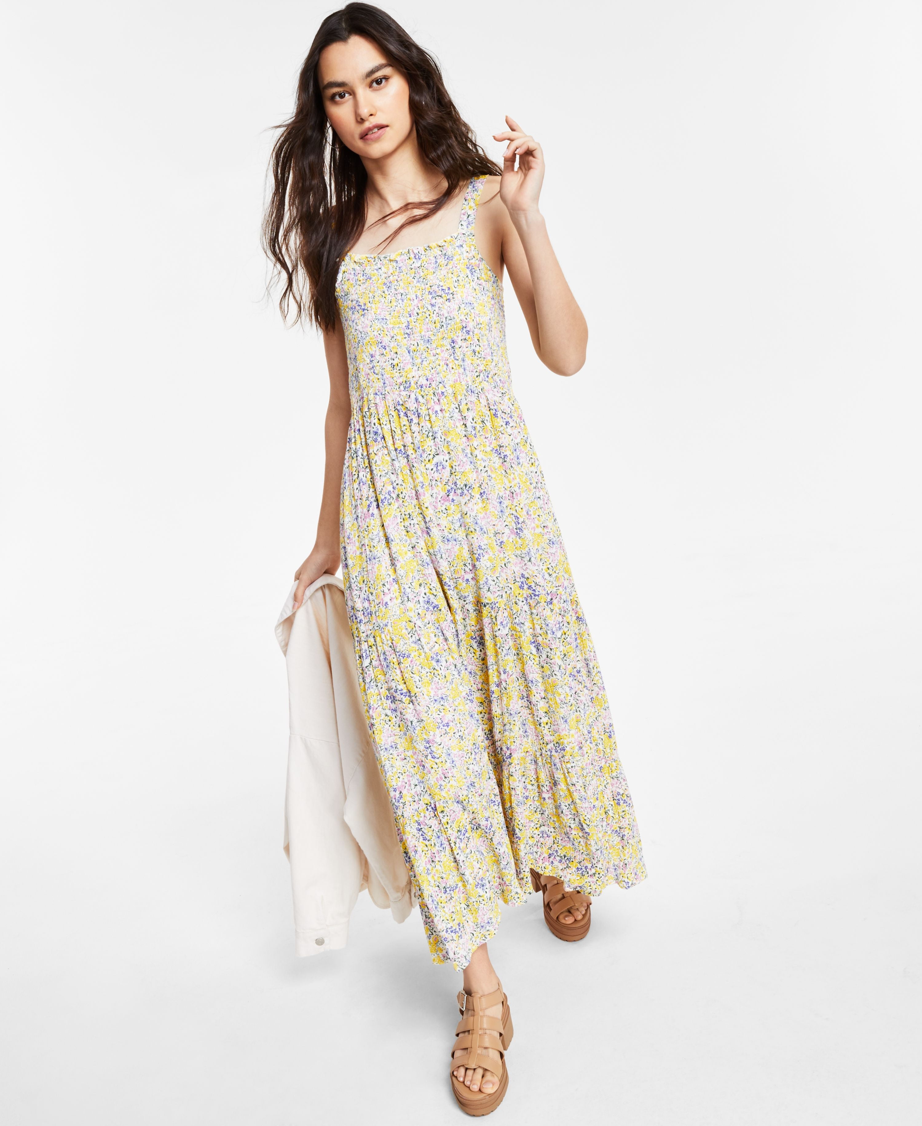 Black Tape Smocked Floral Print Maxi Dress Pinkyellow Ditsy Floral S -  Walmart.com